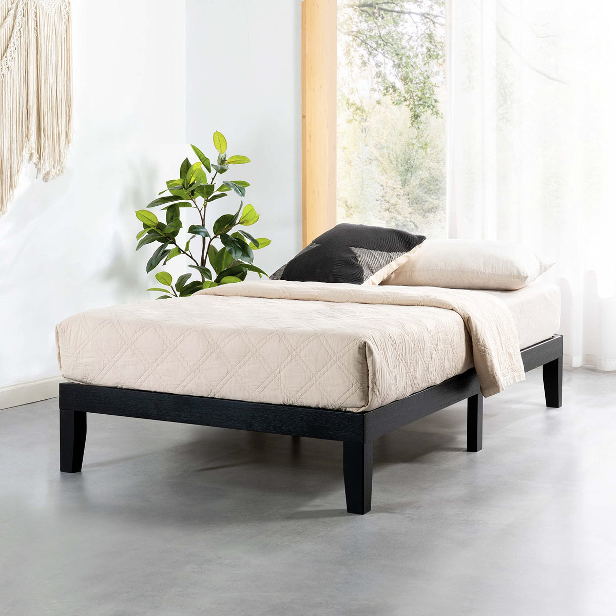 Solid Wood Platform Bed with Wooden Slats