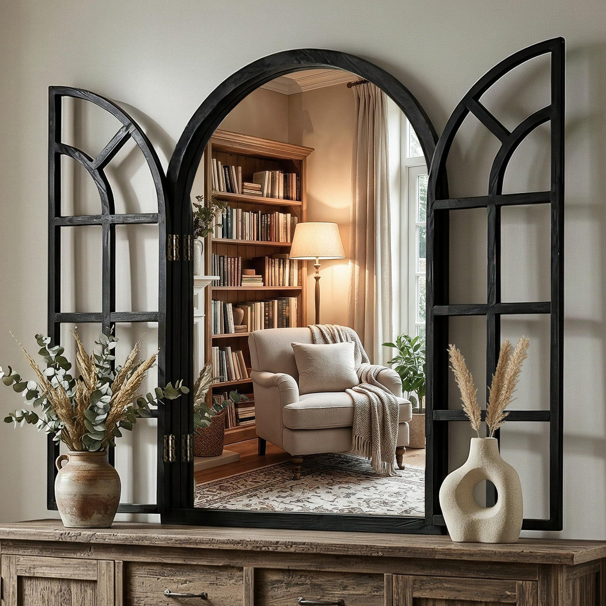Rustic Arched Window Wall Mirror