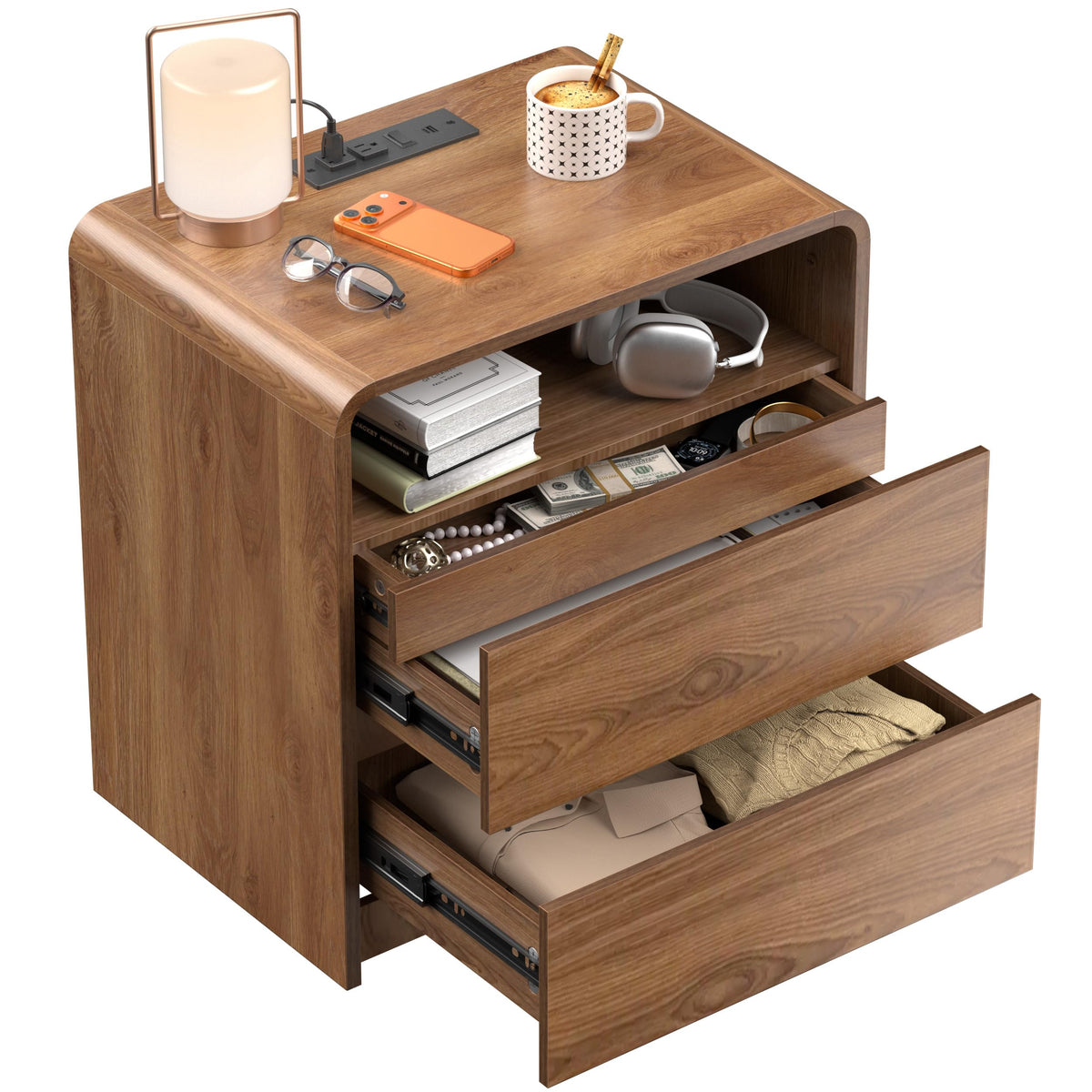 Walnut Nightstand Set with Drawers